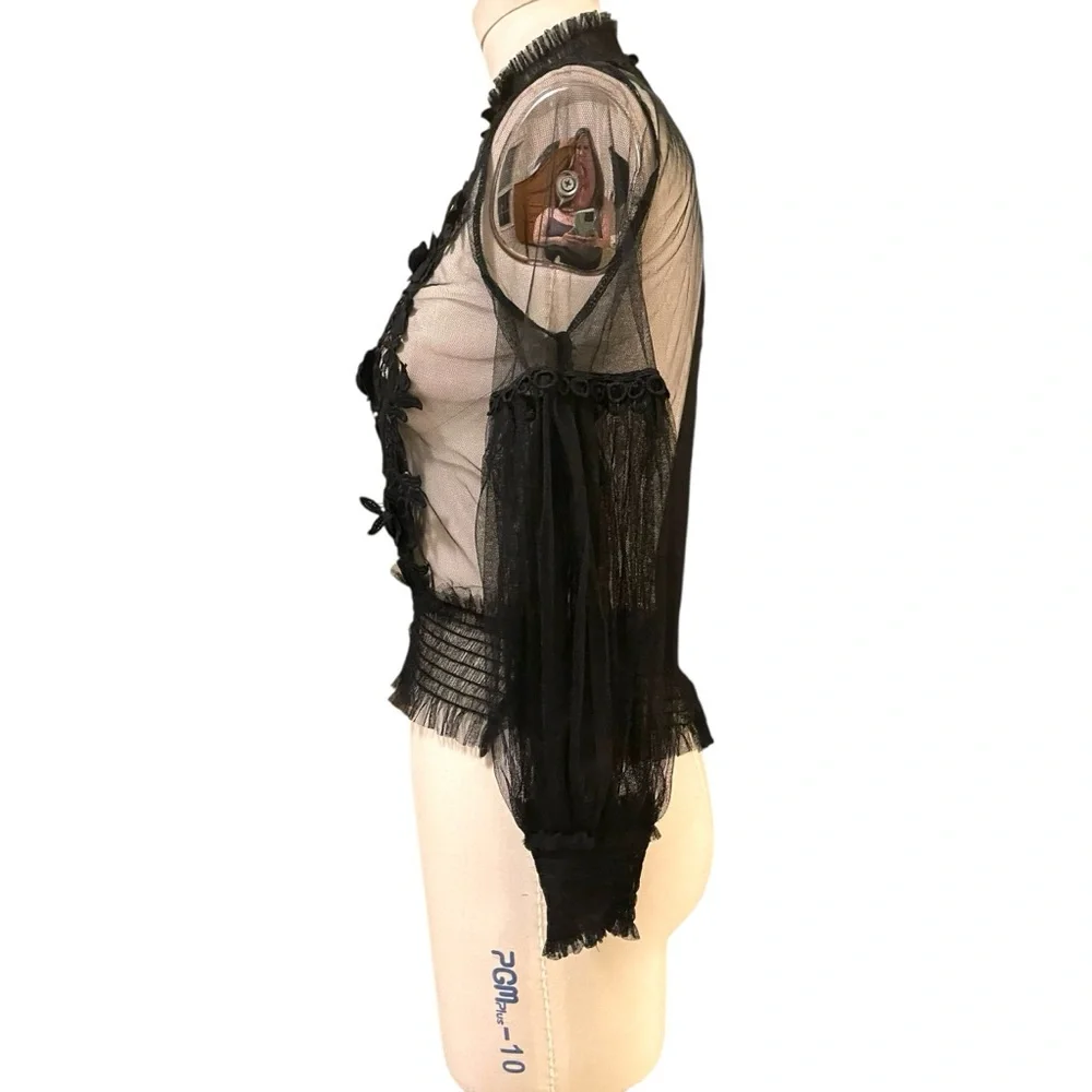 ❤️ Victorian x Gothic Tulle Lace Bell Sleeve Sheer Blouse - Picture 8 of 12